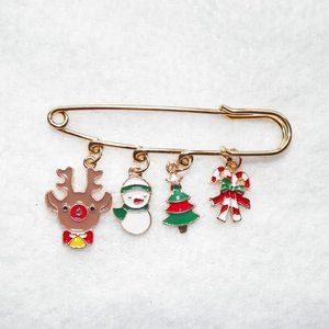 Gold Christmas Charms Kilt Collar Pin